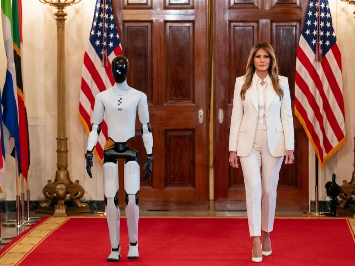 melania-trump-y-un-sorprendente-robot-humanoide-en-la-casa-blanca