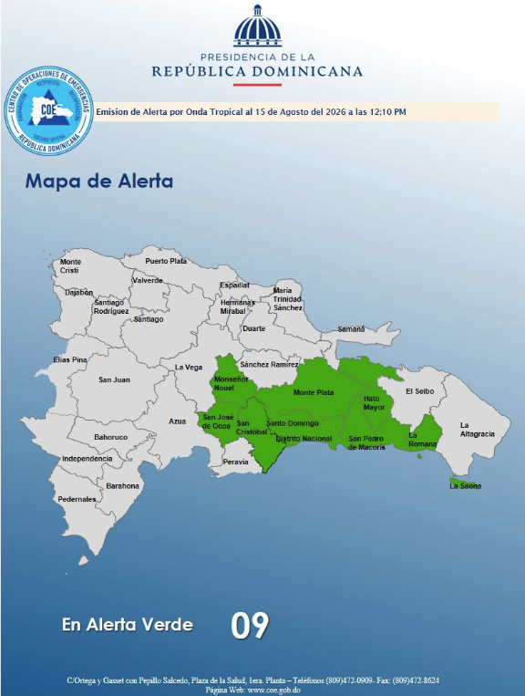 coe-emite-alerta-verde-para-nueve-provincias-y-el-distrito-nacional